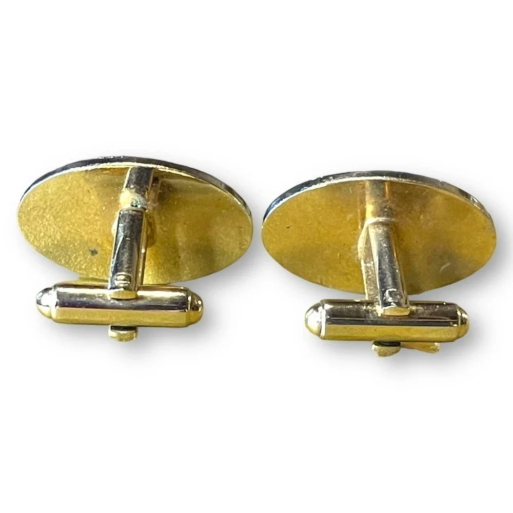 Gold Tone Cufflinks with Glass Stone Unsigned
